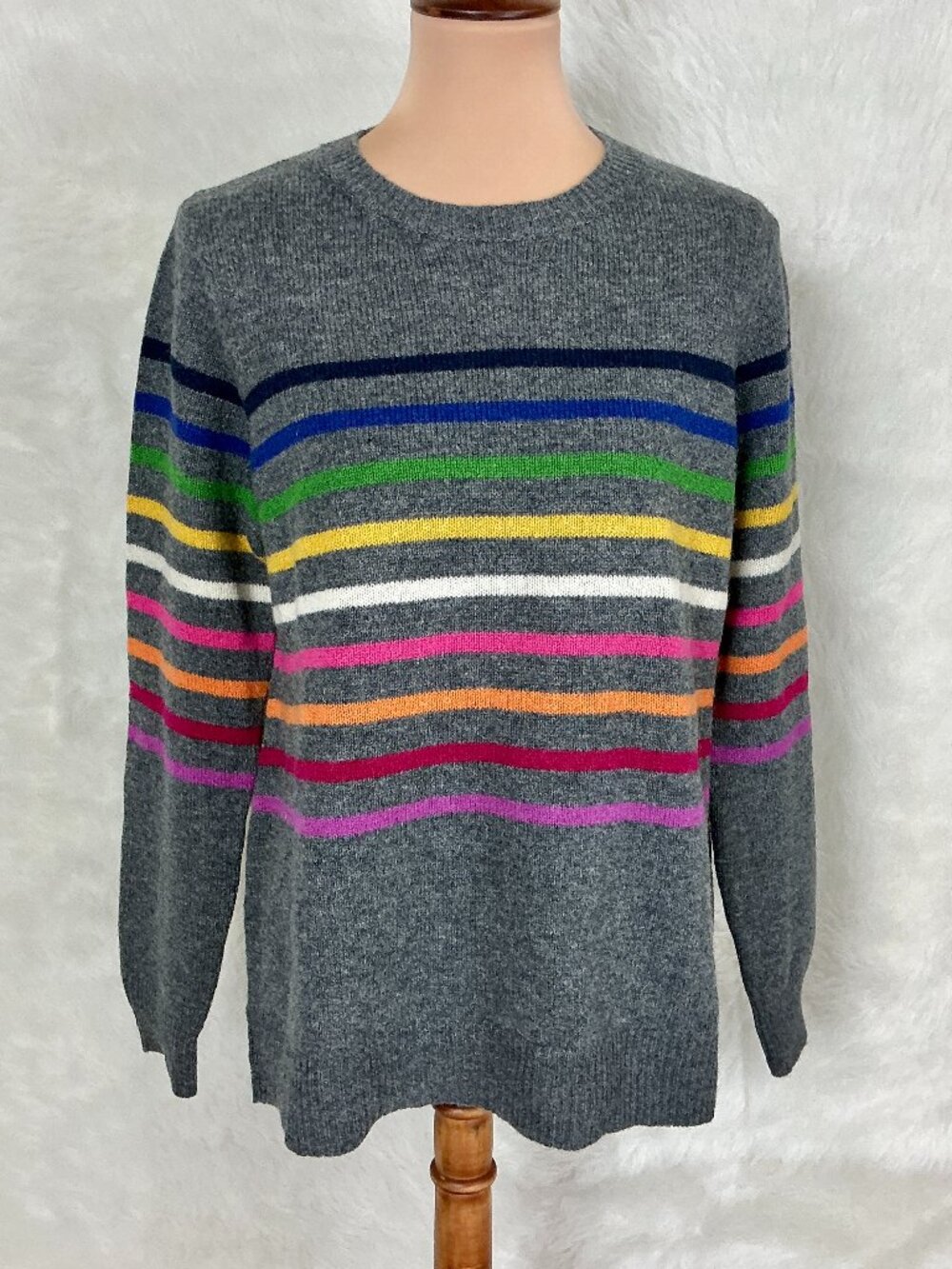 WoolOvers Women's Merino Multi Stripe Lambswool Sweater Winter Colorful NWT M